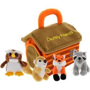 Plush Woodland Animals with Country House Carrier for Kids- 5pc- Talking Animal